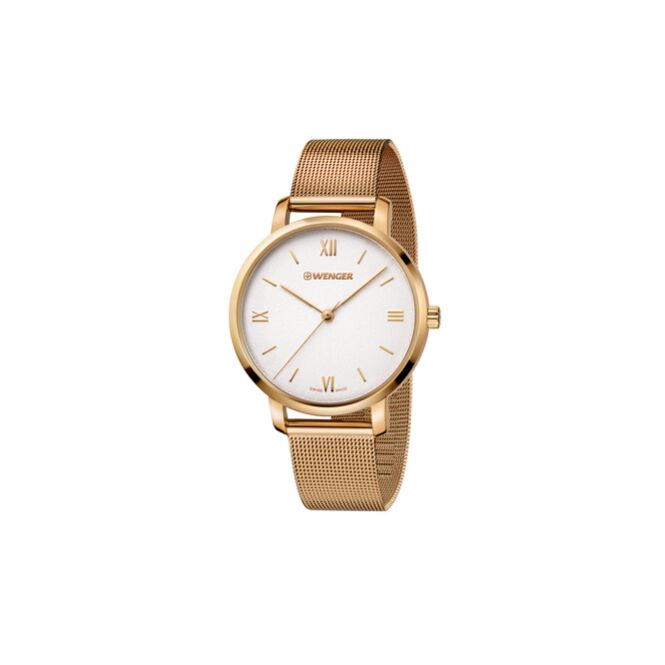 Kundengeschenk Armbanduhr Wenger Metropolitan Donnissima – gold – mit edler Lasergravur Swiss Made Quarzwerk eleganter Zeitmesser