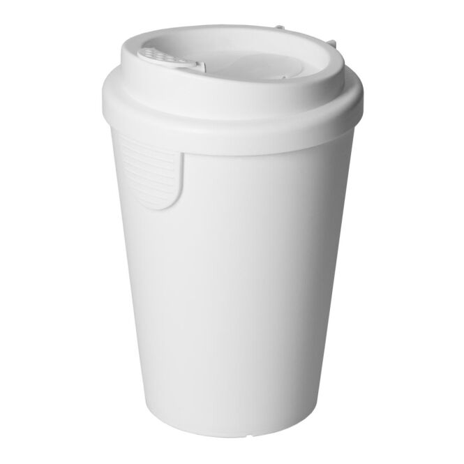 Werbeartikel Plastikbecher Turin – weiss – mit Logo bedruckt 0,4 l für das Mitarbeiter-Onboarding
