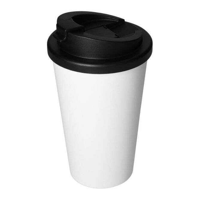 Werbeartikel Thermobecher Premium Deluxe – weiss – mit Logodruck 0,35 Liter für die Büroküche