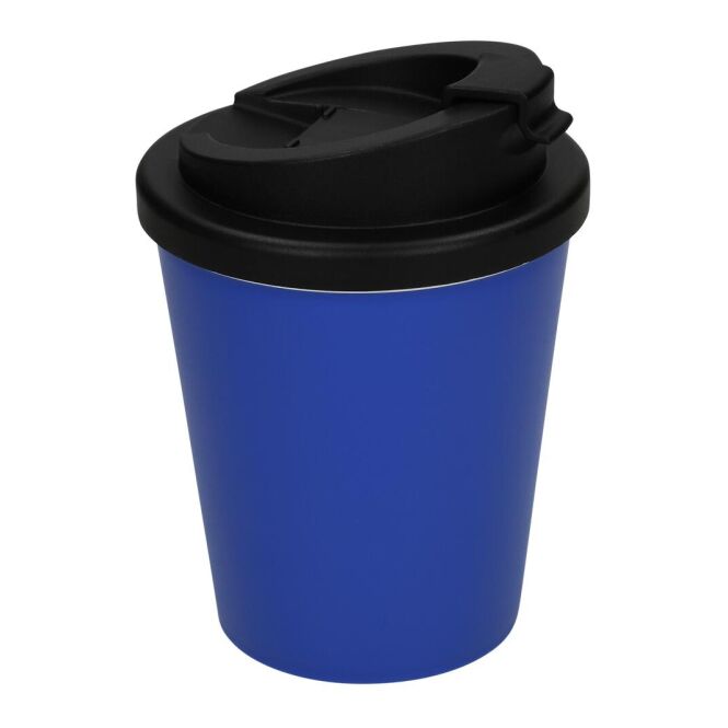 Werbeartikel Thermobecher Premium Deluxe – trend-blau – mit Logo bedruckt 250 ml für die Büroküche