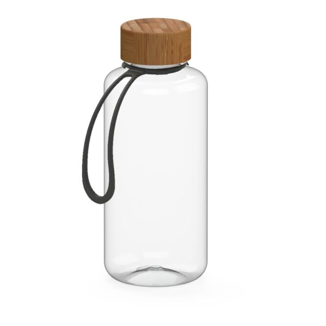 Werbeartikel Trinkflasche Natural – weiss – bedruckbar 1,0 l Tritan, nachhaltig mit Bambusdeckel & Trageschlaufe, auslaufsicher für Sportevents
