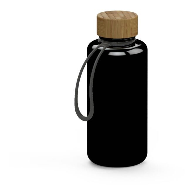 Firmengeschenk Trinkflasche Natural – schwarz – mit Logodruck 1,0 l Tritan nachhaltig auslaufsicher für das Mitarbeiter-Onboarding