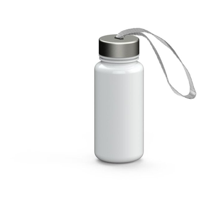 Sport-Werbemittel Tritan Trinkflasche Pure – weiss – mit Logo bedruckt 400ml auslaufsicher BPA-frei mit Trageschlaufe für Fitnessstudios
