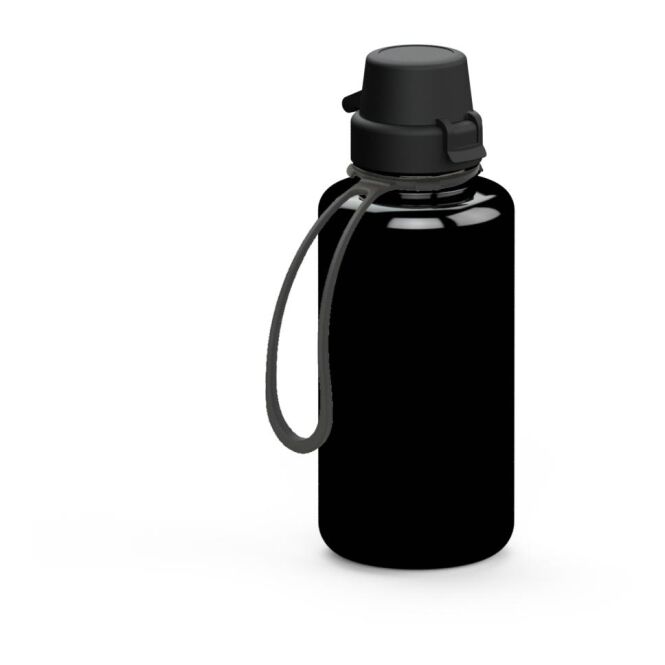 Sport-Werbemittel Tritan Trinkflasche School – schwarz – mit Logo bedruckt 700 ml BPA-frei mit Trageschlaufe für Sportevents & Turniere