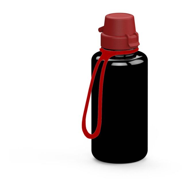 Werbeartikel Trinkflasche School – schwarz – bedruckbar 700 ml aus Tritan mit Strap für Sportevents & Turniere nachhaltig