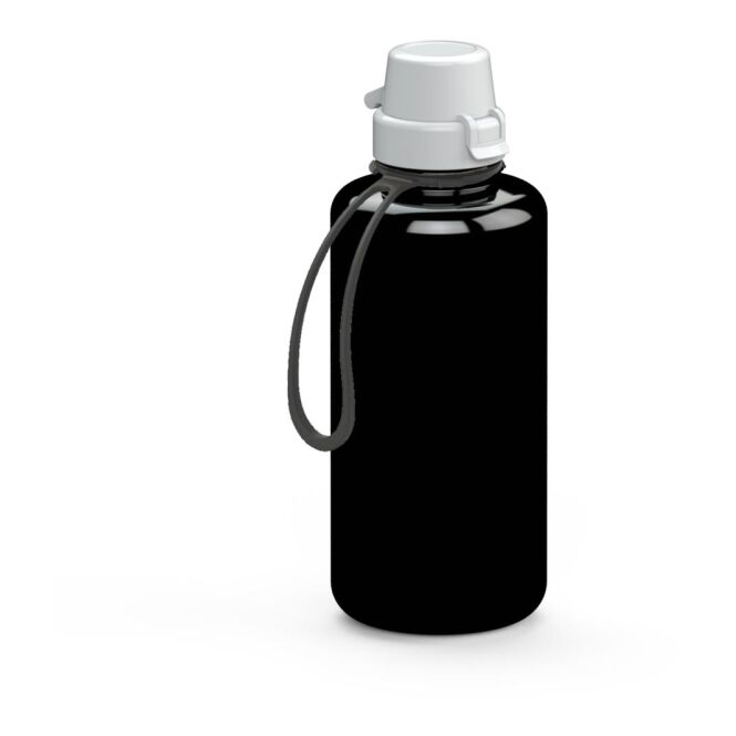 Werbeartikel Tritan Trinkflasche School – schwarz – mit Logo bedruckt 1,0 l BPA-frei mit Trageschlaufe für Sportevents & Turniere