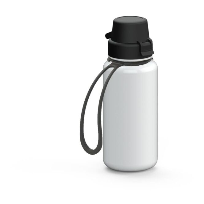 Werbeartikel Tritan Trinkflasche School – weiss – mit Logo bedruckt 400 ml BPA-frei mit Trageschlaufe für Sportevents & Turniere