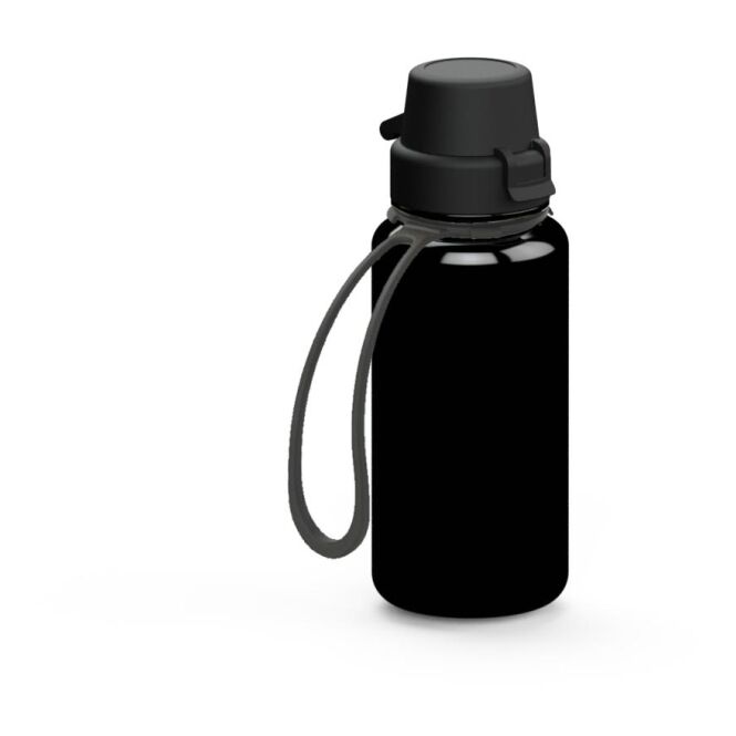 Werbeartikel Trinkflasche School – schwarz – mit Logo bedruckbar 400 ml Tritan BPA-frei mit Trageschlaufe für Sportevents & Turniere