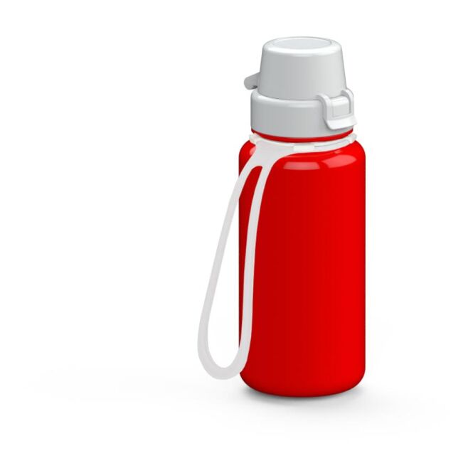 Werbeartikel Tritan Trinkflasche School – rot – mit Logo bedruckbar 400 ml BPA-frei mit Trageschlaufe für Sportevents & Turniere