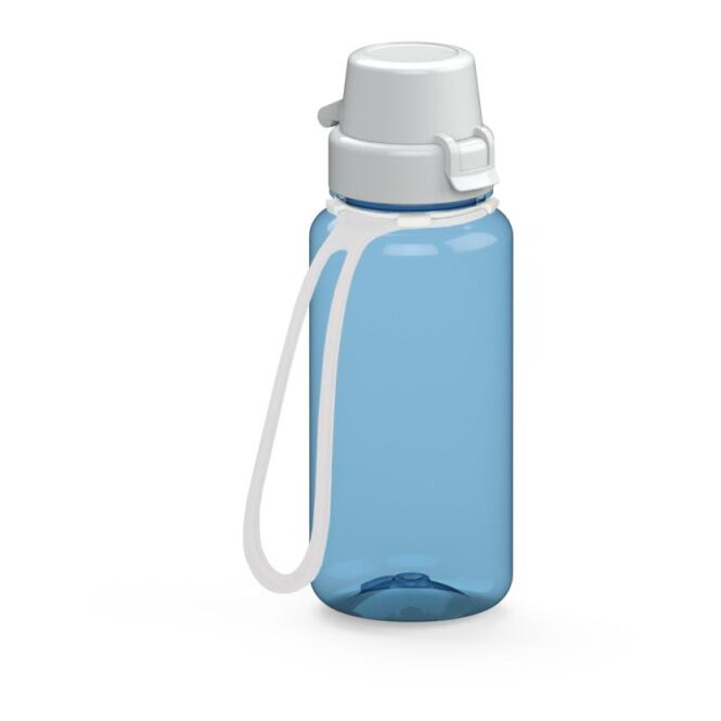 Werbeartikel Tritan Trinkflasche School – trend-blau – mit Logo bedruckt 400 ml BPA-frei robust für Sportevents & Turniere