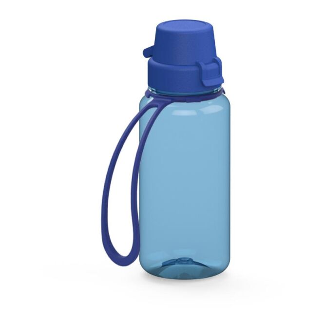 Werbeartikel Tritan Trinkflasche School – trend-blau – bedruckbar 400 ml BPA-frei mit Trageschlaufe für Sportevents & Turniere