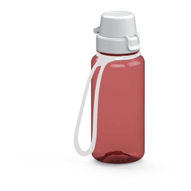 Werbeartikel Tritan Trinkflasche School – rot – mit Logo bedruckt 400 ml aus Tritan mit Strap für Sportevents & Turniere