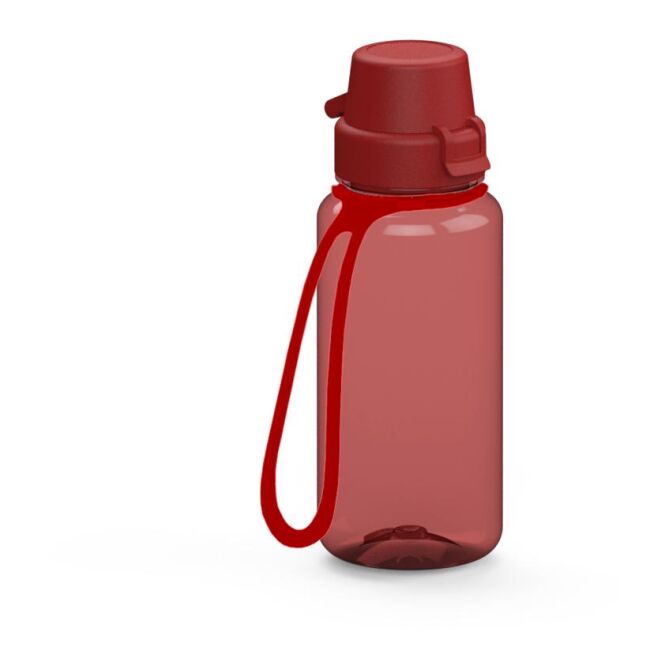 Werbeartikel Tritan Trinkflasche School – rot – mit Logo bedruckbar 400 ml aus robustem Tritan BPA-frei mit Trageschlaufe für Sportevents