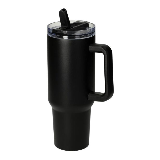 Kundengeschenk Thermobecher Tampa – schwarz – mit Logodruck 1,2 l für die Büroküche