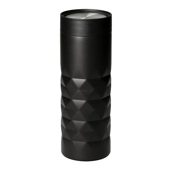 Kundengeschenk Thermobecher Diamond 360 – schwarz – mit Logodruck 440 ml für das Mitarbeiter-Onboarding