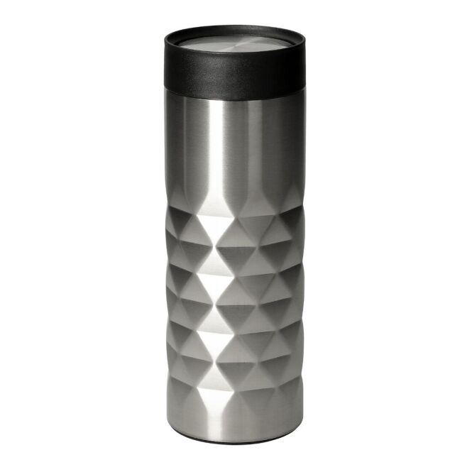 Firmengeschenk Thermobecher Diamond 360 – silber – mit Logodruck 440 ml für das Mitarbeiter-Onboarding und die Büroküche