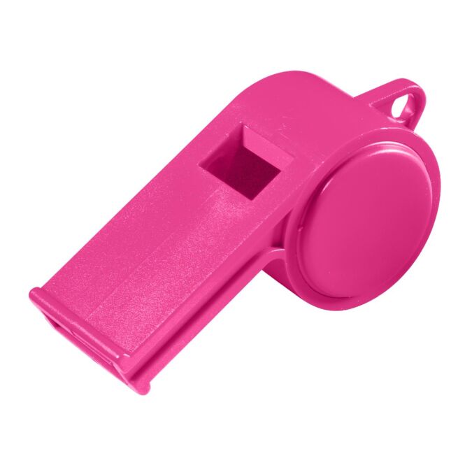 Messe-Werbemittel Trillerpfeife Sport – pink – mit Logo bedruckt, kleiner schriller Signalgeber für Events & Firmenaktionen