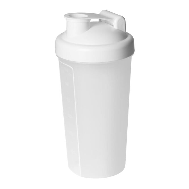 Sport-Werbemittel Shaker Protein – weiss – bedruckbar 0,60 l BPA-frei mit Sieb für Fitnessstudios & Sportevents