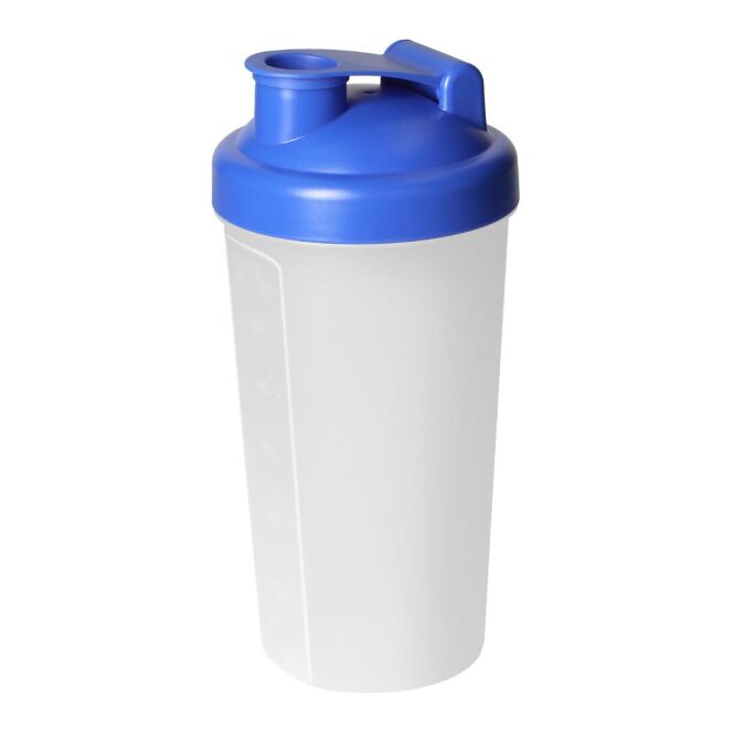 Sport-Werbemittel Shaker Protein – trend-blau – bedruckbar 0,6 l auslaufsicher mit Sieb für Vereine & Fitnessstudios