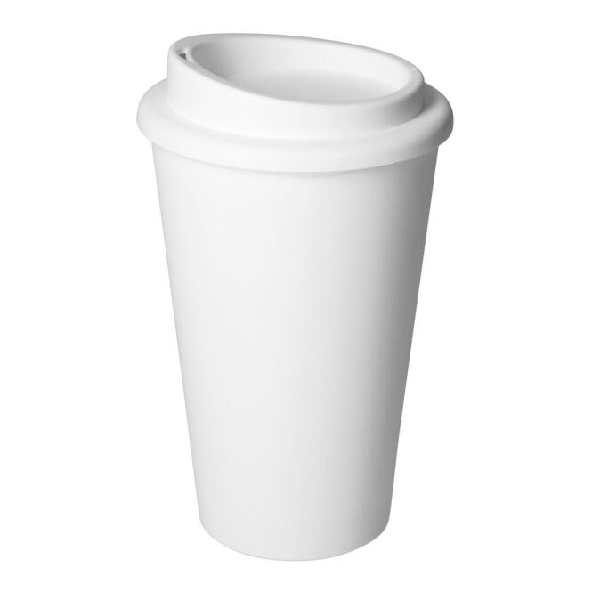 Werbeartikel Kaffeebecher Premium – weiss – mit Logo bedruckt 350 ml für das Mitarbeiter-Onboarding