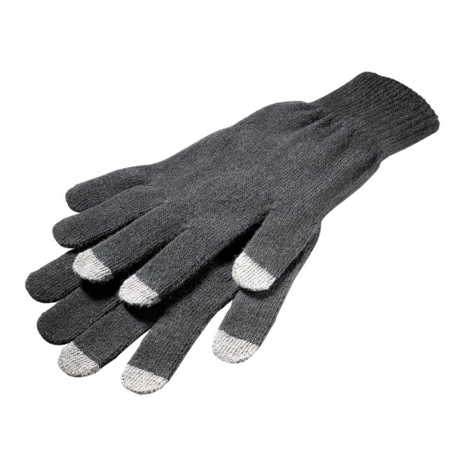Streuartikel Smartphone Touch-Handschuhe – schwarz/grau – mit Logo bedruckt für den Büroalltag