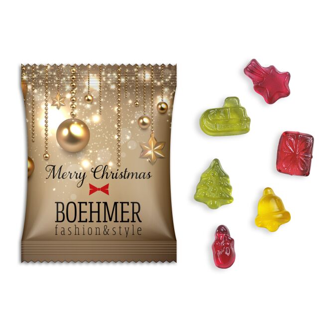 Streuartikel Fruchtgummi Weihnachtsmischung – weihnachtsmischung – mit bedrucktem Etikett als Weihnachtsgeschenk für Kunden und Partner