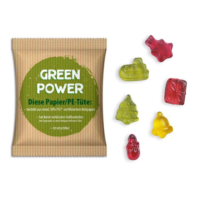 Streuartikel Fruchtgummi Weihnachtsedition – weihnachtsmischung – mit bedrucktem Etikett ca. 10g als Weihnachtsgeschenk für Kunden und Partner
