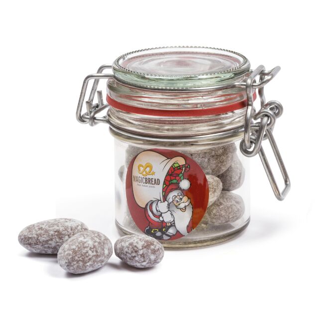 Streuartikel Nostalgie Glas Fruchtgummi – mit fruchtgummi – mit individueller Banderole Werbeartikel für Messen und Events an Kunden
