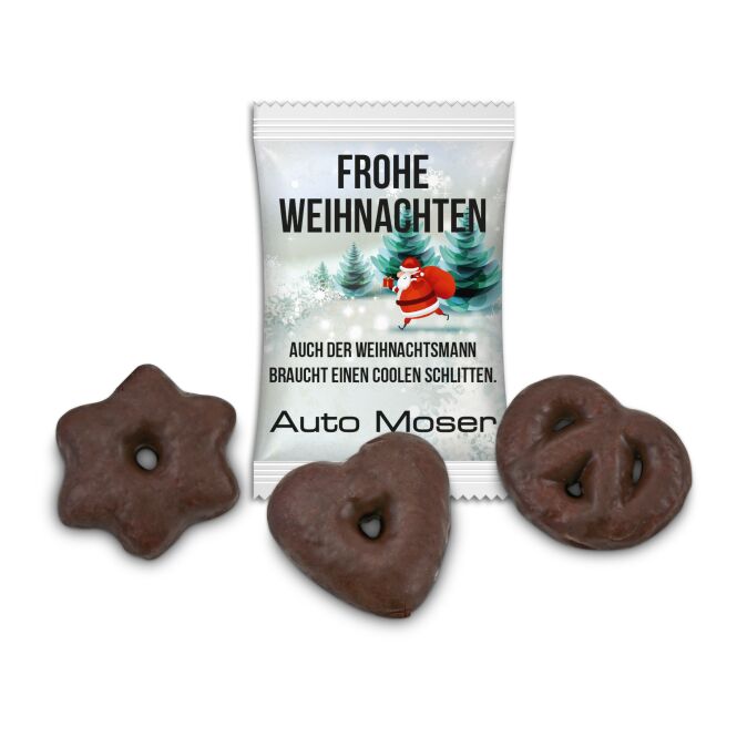 Firmengeschenk Weiss Mini Dreierlei – lebkuchengebäck – inkl. Werbeaufdruck als Weihnachtsgeschenk für Kunden und Partner