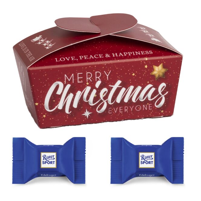 Firmengeschenk Lindt Lindor Ballotin – weihnachtlich – mit bedrucktem Etikett 2 Kugeln als Weihnachtsgeschenk für Kunden und Partner