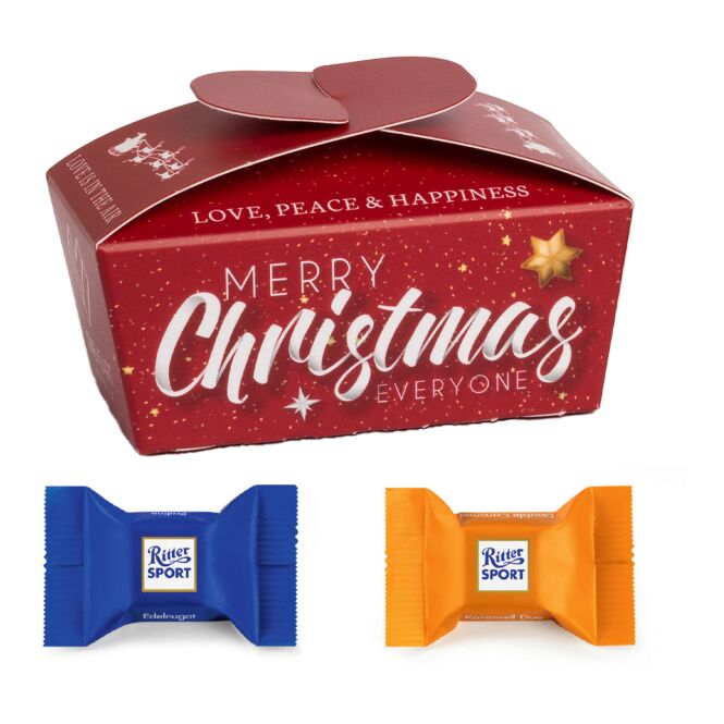 Firmengeschenk Lindt Lindor Ballotin – weihnachtszeit – mit bedrucktem Etikett 2 Kugeln als Weihnachtsgeschenk für Kunden und Partner
