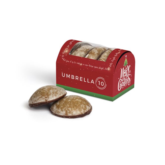 Firmengeschenk Weiss Mini Contrella – lebkuchen in werbetruhe – mit bedrucktem Etikett als leckeres Weihnachtsgeschenk für Kunden und Partner