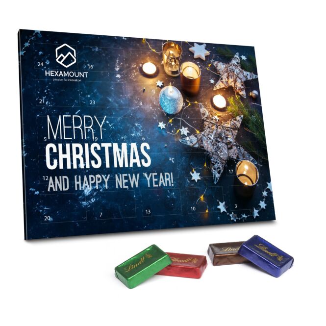 Firmengeschenk Lindt Adventskalender Naps Eco – adventszeit – mit individuellem Werbeaufdruck 24 Naps als Weihnachtsgeschenk für Kunden