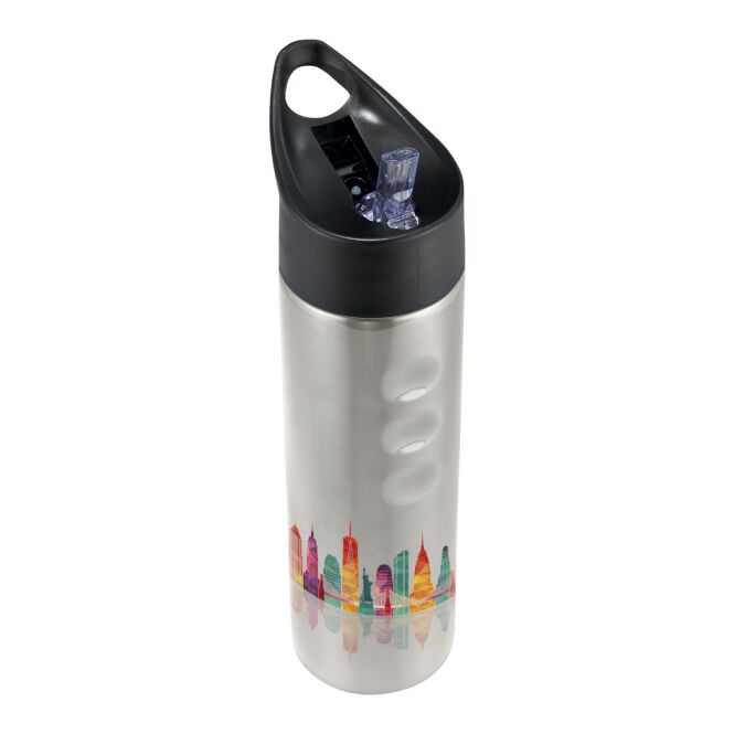 Sport-Werbemittel Trixie Edelstahl Sportflasche – silber – im 48h Express-Druck 750 ml auslaufsicher für Sportevents & Turniere