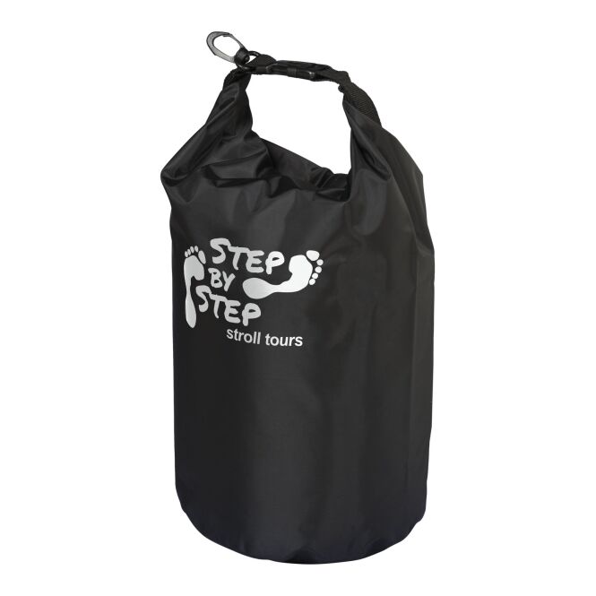Kundengeschenk Survivor wasserdichter Beutel 5L – schwarz – mit Logo bedruckt 48h Express-Druck für Messen & Promotion