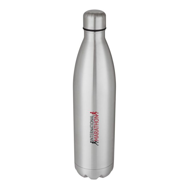 Firmengeschenk Vakuum-Isolierflasche Cove 1 – silber – mit 48h Express-Druck 1 Liter doppelwandig für den Außendienst nachhaltig