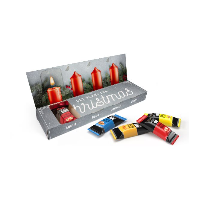 Firmengeschenk Lindt HELLO Mini Adventsbox To Go Eco – adventszeit – mit individueller Banderole 4 Sticks als Weihnachtsgeschenk für Kunden