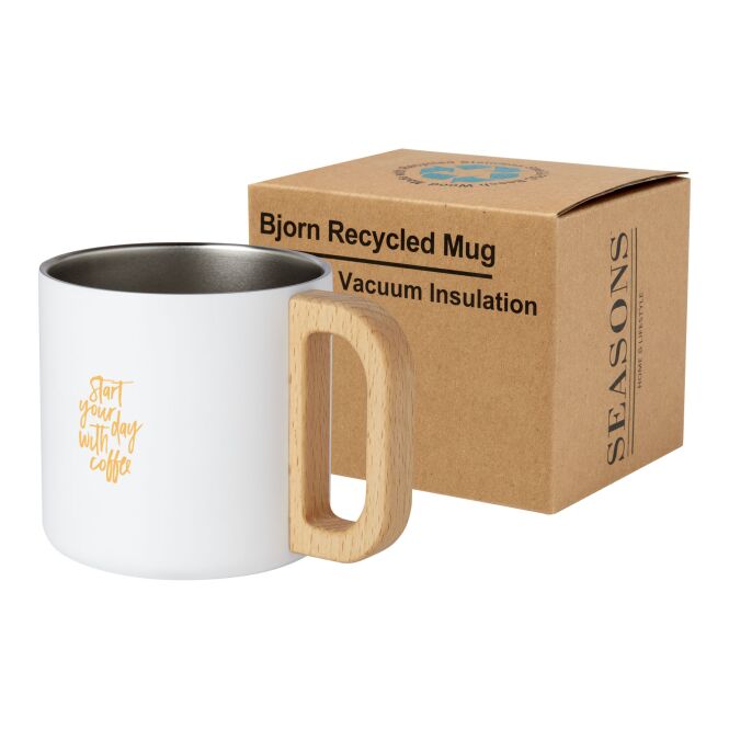 Firmengeschenk Thermobecher Bjorn – transparent klar – mit 48h Express-Druck 360 ml nachhaltig für das Mitarbeiter-Onboarding