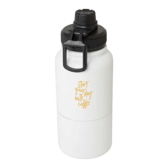 Mitarbeitergeschenk Trinkflasche Dupeca – transparent klar – 48h Express-Logodruck 840ml Edelstahl RCS-zertifiziert, nachhaltige Mehrwegflasche