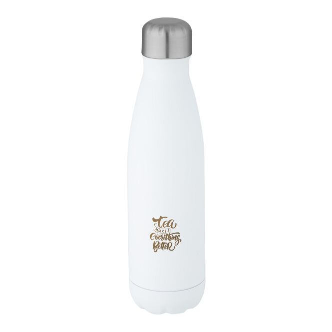 Firmengeschenk Edelstahlflasche Cove – weiss – mit 48h Express-Druck 500 ml vakuumisoliert nachhaltig für Mitarbeiter-Onboarding