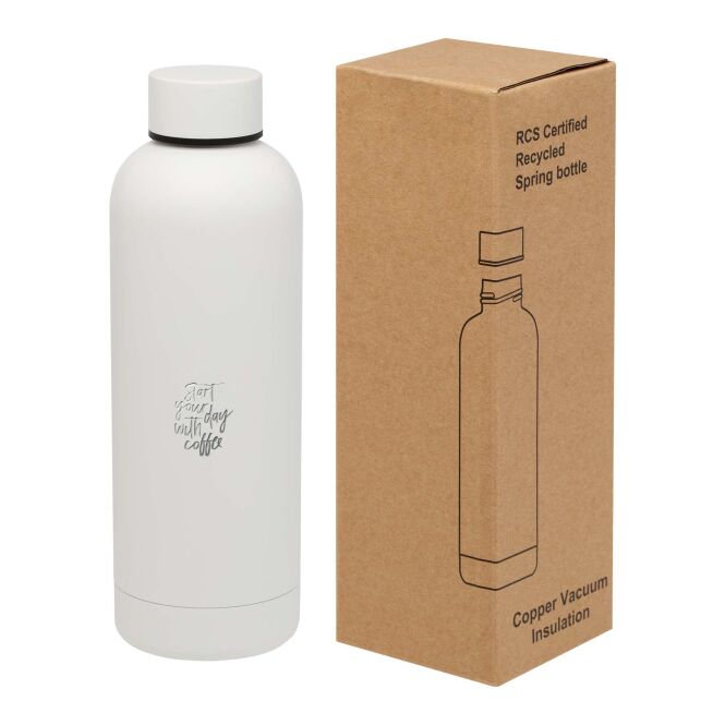 Firmengeschenk Trinkflasche Spring 500ml – weiss – mit 48h Express-Logodruck 100% recycelter Edelstahl vakuumisoliert nachhaltige Mehrwegflasche
