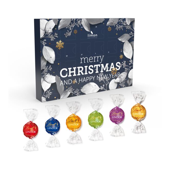 Firmengeschenk Adventskalender Multi – schoko – mit bedrucktem Etikett klimaneutral als Weihnachtsgeschenk für Kunden und Partner