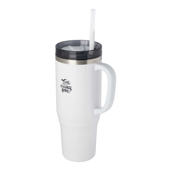 Firmengeschenk Thermobecher Melbourne – weiss – mit 48h Express-Druck 1200 ml nachhaltiger Isolierbecher für die Büroküche