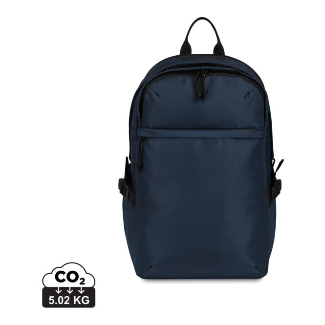 Mitarbeitergeschenk Renew AWARE™ rPET Laptop-Rucksack – marineblau – mit Logo bedruckt für 15 Zoll Notebooks nachhaltig Büroausstattung