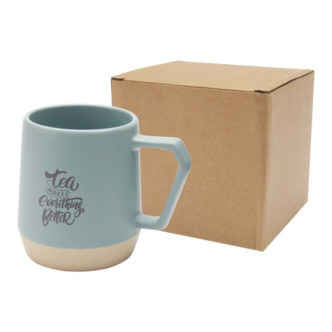 Werbeartikel Keramik-Kaffeebecher Dolce – riffblau – im 48h Express-Druck 300 ml nachhaltiges Firmengeschenk für die Büroküche