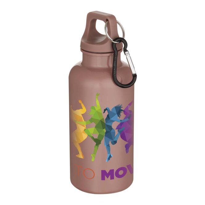 Mitarbeitergeschenk Trinkflasche Oregon 400ml – dusty pink – 48h Express-Logodruck, 100% rPET, EFSA-konform, nachhaltige Mehrwegflasche