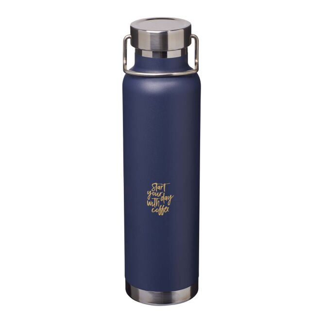 Premium-Werbeartikel Trinkflasche Thor 650ml – navy – mit 48h Express-Logodruck 100% recycelter Edelstahl vakuumisoliert nachhaltige Mehrwegflasche