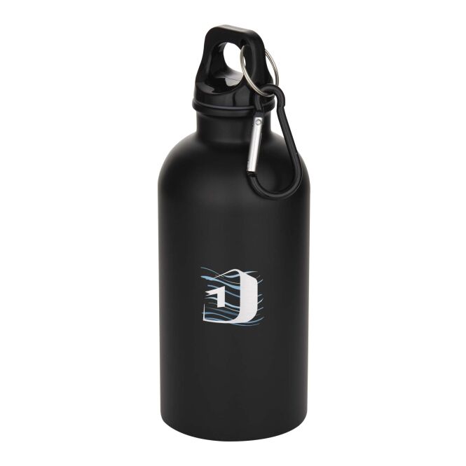 Premium-Werbeartikel Trinkflasche Oregon – schwarz – mit 48h Express-Logodruck 400ml RCS-recycelter Edelstahl nachhaltige Mehrwegflasche