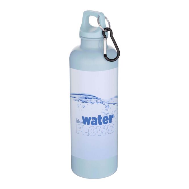 Mitarbeitergeschenk Trinkflasche Oregon – cloud blue – 48h Express-Logodruck 750ml, 100% rPET, EFSA-zertifiziert, nachhaltige Mehrwegflasche