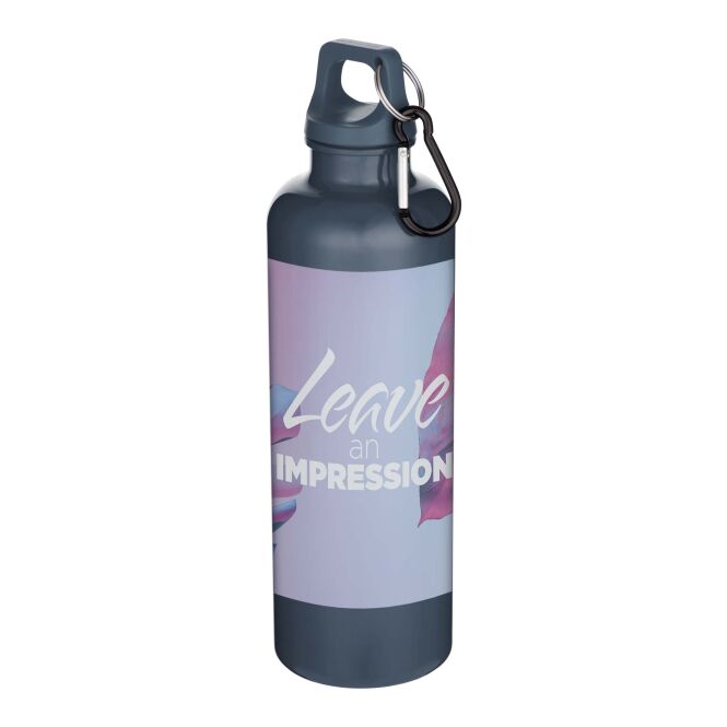 Firmengeschenk Trinkflasche Oregon – blau – mit 48h Express-Logodruck, 750ml, 100% rPET, EFSA-konform, nachhaltiges Mehrweggefäß